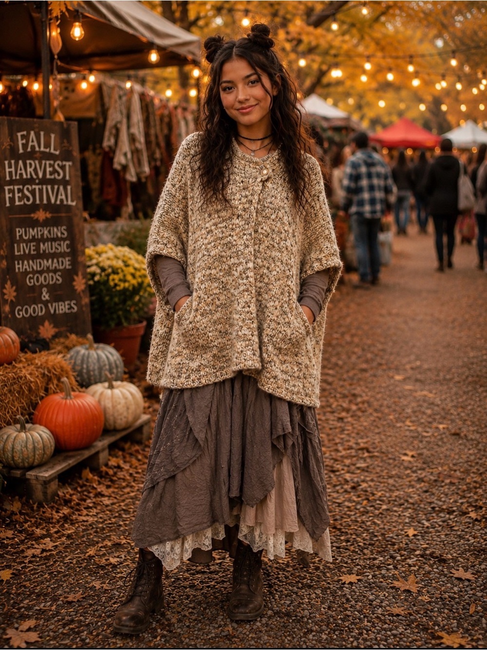 Purejill J Jill WOOL + ALPACA Lagenlook Knit Poncho Cape OSFA Brooch Pockets